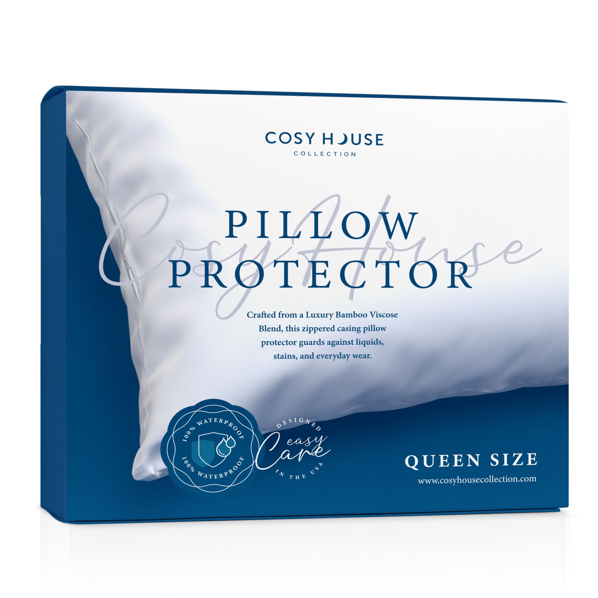 Cosy House Collection Luxury Zippered Pillow Protector - Master Bedroom Essentials - 100% Waterproof - Rayon Derived From Bamboo